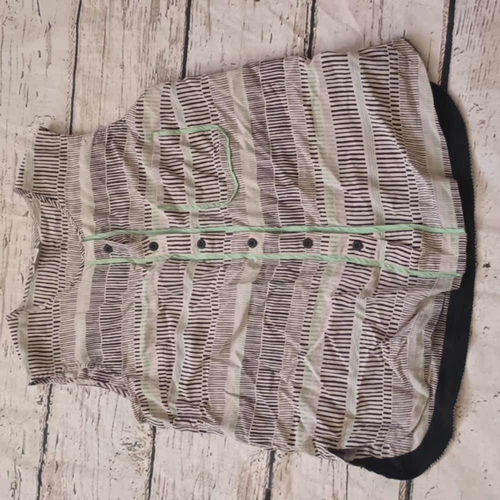 Fossil Black White Green Print Sleeveless Silk Button Up Blouse XS